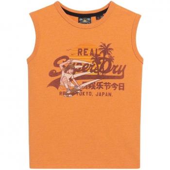 Superdry Women's Slim Fit LA Vintage Logo Sleeveless T-Shirt in Orange, Casual Cotton Top