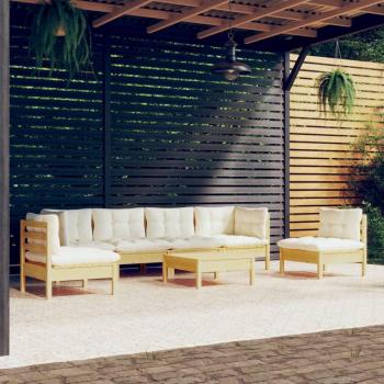 7-Piece Solid Pine Garden Lounge Set with Cream Cushions
