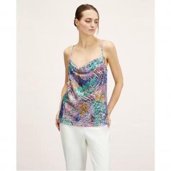 Top de mujer con bordado de lentejuelas y escote drapeado