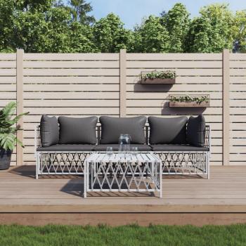 vidaXL 4 Piece White Steel Garden Lounge Set with Cushions