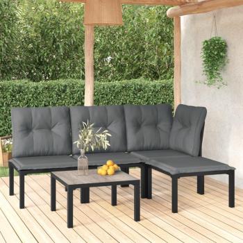 5 Piece Black and Grey Poly Rattan Garden Lounge Set