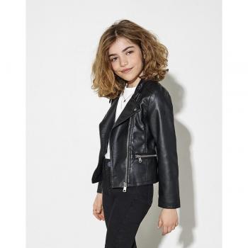 Only Kids Freya Faux Leather Biker Jacket, Black, Size 140