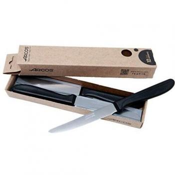 Arcos Serie Génova - Juego de 6 Cuchillos de Mesa Arcos, Hoja de Acero Inoxidable NITRUM de 110 mm, Mango de Polipropileno, Color Negro, Envase ecológico