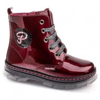 Botas de Niña Pablosky de Piel con Cordones y Cremallera en Burdeos