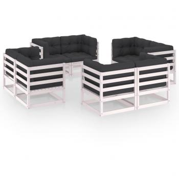 Conjunto de muebles de jardín de 8 piezas con cojines de pino macizo
