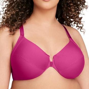 Glamorise Wonderwire Front-Close Smoothing Bra - Pink, 36-DD, Women's Underwear
