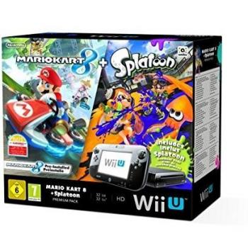 Nintendo Wii U Premium Console Bundle 32GB Black with Pre-installed Mario Kart 8 and Splatoon DLC Code