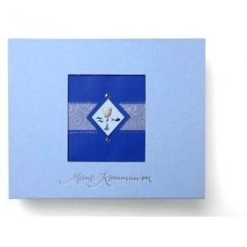 Caja de recuerdos 25 X 18 Cm Comunión Azul de lino con bordados relieve