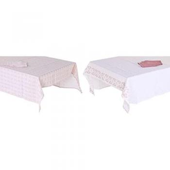 Mantel y servilletas DKD Home Decor Estándar 150 x 250 x 0,5 cm Rosa Blanco (2 Unidades)