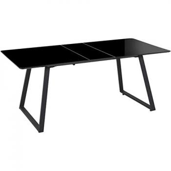 Mesa de Comedor Extensible Negra 150/180 x 90 cm con Patas de Metal y Mecanismo Tradicional