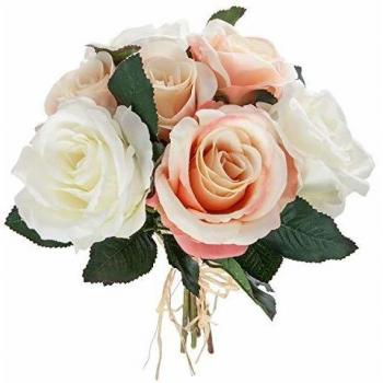 Ramo de 7 Rosas Envejecidas Hiperrealistas para Decoración Romántica - 30 cm en Rosa y Blanco