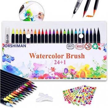 JORSHIMAN Rotuladores Punta Pincel, Rotuladores Pincel, Watercolor Brush Pen, Set de 24 Rotuladores Acuarelables y 1 Pincel de Agua - Punta Suave, No toxica, Reciclable