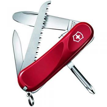 Victorinox Junior 09 Navaja para niños con 8 funciones, incluyendo hoja con bloqueo sin punta y sierra, de color rojo