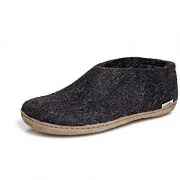 Charcoal Glerups Wool Slipper for Adults, Size 46 M, Leather/Wool House Shoe