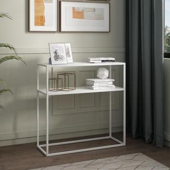 Mesa Consola Kuhmo de Metal con Estante Adicional 80x80x30 cm - Blanco