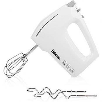 Tristar MX-4810 Batidora de varillas, Batidora y Amasadora para repostería, 5 Velocidades, incluye 2 ganchos de amasado y 2 varillas, Función turbo, 200 W, Blanco
