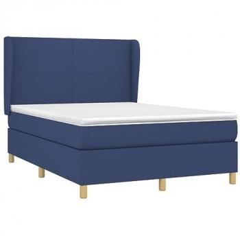 Cama box spring con colchón viscoelástico espuma protector muelles ensacados adaptable acolchado reversible tela azul 140x200 cm
