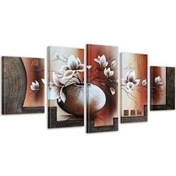 Magnolia M3 609 - 5 Imagenes, aprox.150x70, cuadros en lienzo, completamente pintado a mano