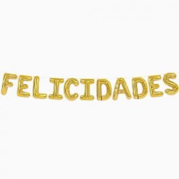 Guirnalda de globos con letras felicidades 41cm oro metalizado