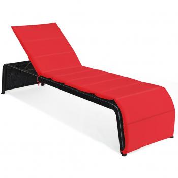 Reclining Rattan Patio Lounge Chair - Red