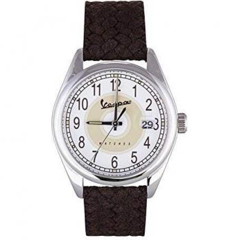 Vespa Watches Analog Men's Wristwatch with Quartz Movement White Quadrant and Brown Braided Leather Strap 100% Made in Italy Model VA-HE03-SS-02WT-CP
