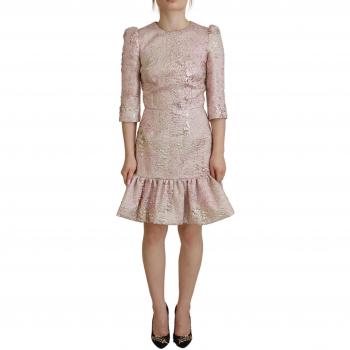 Dolce & Gabbana Pink Jacquard 3/4 Sleeve Sheath Midi Dress - IT44 | L