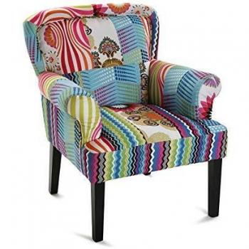 Versa 19501354 Sillón Juneau, Madera y poliéster, Azul, Rosa, Verde, 89 x 71 x 72 cm