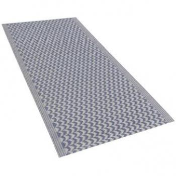 Alfombra de exterior rectangular 60 x 90 cm azul marino sintética patrón chevron Mango