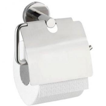 WENKO Portarrollos mural con tapa Bosio Shine acero inox - con tapa, Acero inoxidable, 15 x 13.5 x 7 cm, Brillante