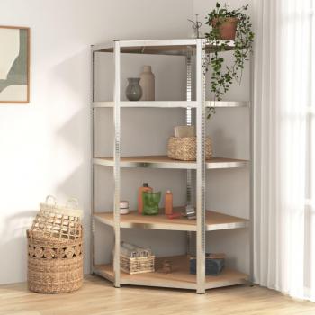 vidaXL 5-Layer Corner Shelf Silver Steel & Engineered Wood
