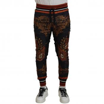 Dolce & Gabbana Gray Silk Baroque Crown Trousers Sport Pants - IT46 | S