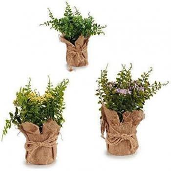 Planta Decorativa Ibergarden de Plástico Morado Lila con Corcho Verde y Amarillo - 13 x 26 x 13 cm