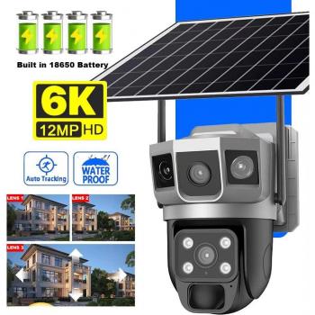 Cámara Solar Exterior 12MP WIFI IP CCTV 6K Seguridad Inteligente Detección Humana PIR Monitor 360 4G con Soporte para Tarjeta de 128G