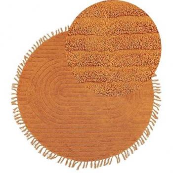Alfombra Redonda de Algodón Naranja con Flecos 140 cm Diseño Moderno Halfeti