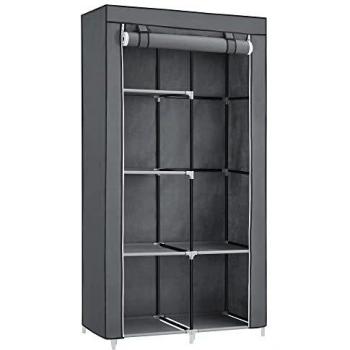 SONGMICS Armario de Tela, Organizador de Almacenamiento de Ropa con 2 Rieles Colgantes, 6 Estantes, Diseño Personalizable, 88 x 45 x 168 cm, para Dormitorio, Departamento, Gris RYG84G