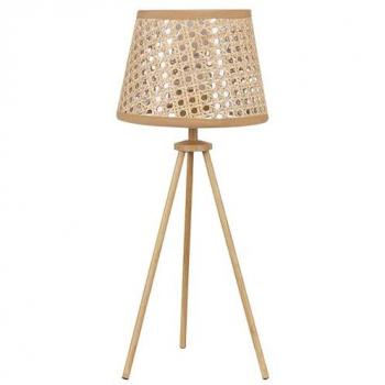 Lámpara de mesa Boho de ratán natural 46 cm con trípode y pantalla perforada para dormitorio y sala de estar