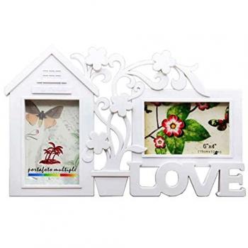 Acan Marco para 2 Fotos de Pared Múltiple, Decoración del Hogar, Multimarco Portafotos Love 23,7 x 37 x 2 cm Color Blanco