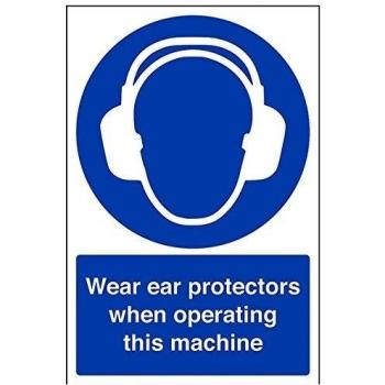 vsafety 41019 au-r desgaste protectores de oído cuando funcionamiento esta máquina obligatorio EPI Sign, plástico rígido, vertical, 200 mm x 300 mm), color azul