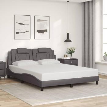 Cabecero de Cama de Piel Sintética Gris 160x200 cm