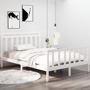 Cama doble pequeña de madera maciza blanca 120x190 cm