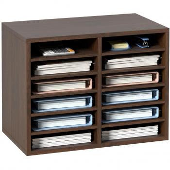 12-Compartment Adjustable Wood Literature Organizer for Office and Home, 20.4x12x16.1 inches