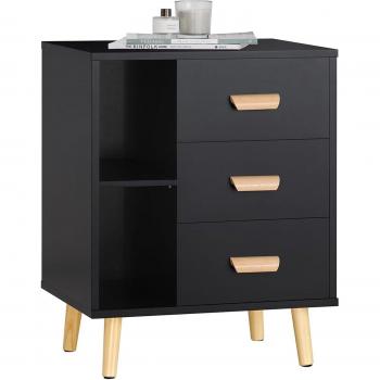 SoBuy Mesita de Noche con 3 Cajones, Negro, FBT95-HG, Mesa Auxiliar con 2 Estantes, Dimensiones: 48 x 40 x 60 cm