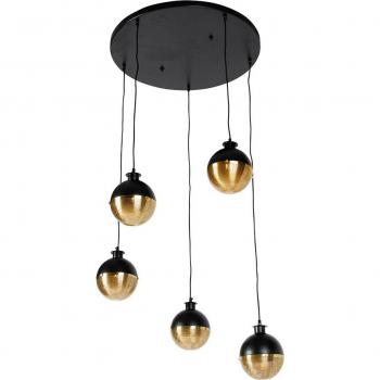 Lámpara colgante industrial negra con detalles en latón y 5 luces - Haicha