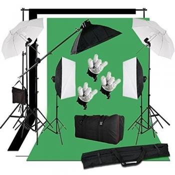 BPS Kit Estudio Fotografía Softbox Paragua Iluminación Continua y Fondo Muselina - 2850W 5500K Portalámpara 5 en 1 + 1250W Luz Paragua + kit Fondo Algodón