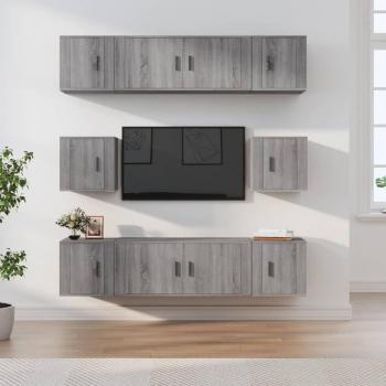 Set de Muebles para Televisor 8 Piezas en Madera Contrachapada Gris Sonoma