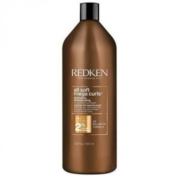 Redken All Soft Mega Curls Shampoo 1L - Moisturizing shampoo for curly hair, enriched with argan oil, provides softness and hydration, enhances curl definition, reduces frizz, suitable for dry or coarse curls