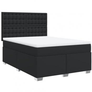 Cama Box Spring con colchón de cuero sintético negro 140x190 cm