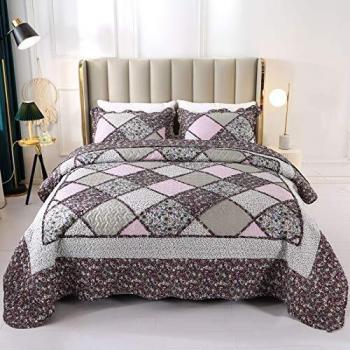 VIVILINEN 3 Piezas Cubierta Cama, Colcha Bouti Pique, para Cama 150 o Cama 135, Manta Funda para Verano Invierno Cama Matrimonio, Sobrecama Ropa de Cama,Colchas Patchwork