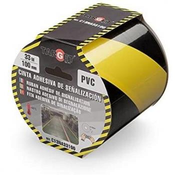Cinta de señalización - TARGET - Adhesiva - Suelo - Advertencia - Señalización - Seguridad - Peligro - Marcar - Amarilla y negra 33m x 100mm - C13NA33100