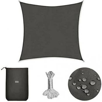 Sekey Toldo Vela de Sombra Impermeable 2x2m Cuadrada Protección Rayos UV, Resistente al Desgarro, para Terraza Balcon Patio Exteriores Jardín, con Ojales y Cuerdas de Fijación, Gris Claro